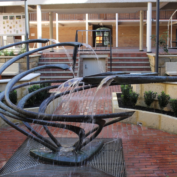 The serpent fountain in the Shakespeare inspired garden behind the New Fortune Theatre.